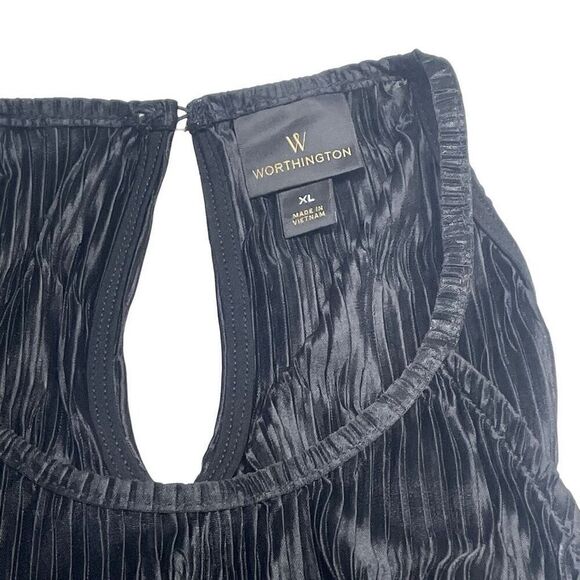 Worthington Black Semi Sheer Chevron Crinkle Goddess Tank - Picture 5 of 9